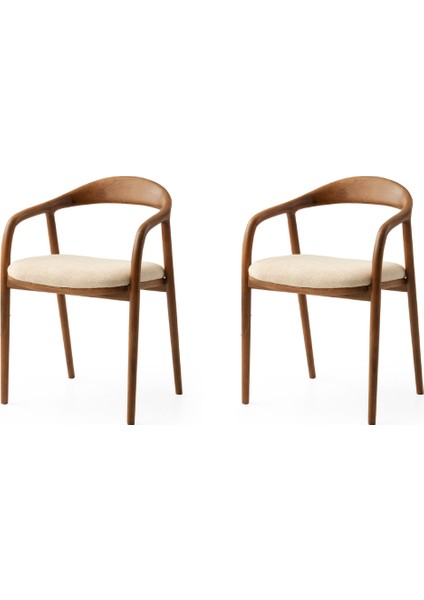 2 Adet Yılan Kollu Sandalye Bukle Kumaş Ceviz Ahşap Iskelet