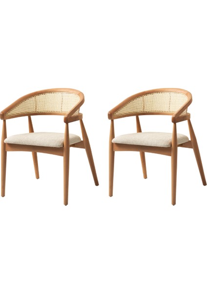 2 Adet Gazel Sandalye Bukle Kumaş Naturel Ahşap Iskelet
