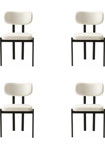 4 Adet Pelin Sandalye Bukle Kumaş Siyah Metal Iskelet