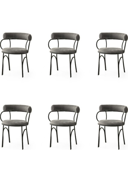 6 Adet Toskana Sandalye Bukle Kumaş Siyah Metal Iskelet