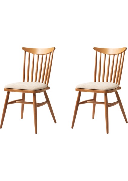 2 Adet Diva Sandalye Bukle Kumaş Naturel Ahşap Iskelet