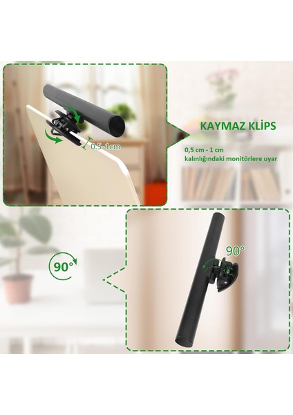 Laptop Üstü Ekran Işığı LED Göz Koruyucu Masaüstü Klipsli Ekran Lambası 3 Renk Parlaklık Ayarlı USB