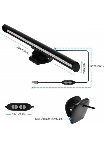Laptop Üstü Ekran Işığı LED Göz Koruyucu Masaüstü Klipsli Ekran Lambası 3 Renk Parlaklık Ayarlı USB