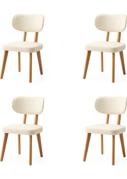 4 Adet Masal Sandalye Bukle Kumaş Naturel Ahşap Iskelet