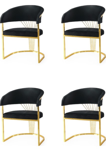 4 Adet Alaçatı Gold Metal Iskelet Sandalye Babyface Kumaş