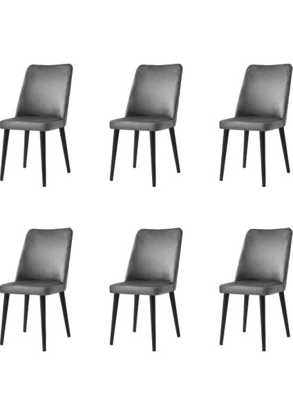 6 Adet Berna Sandalye Babyface Kumaş Siyah Ahşap Ayak