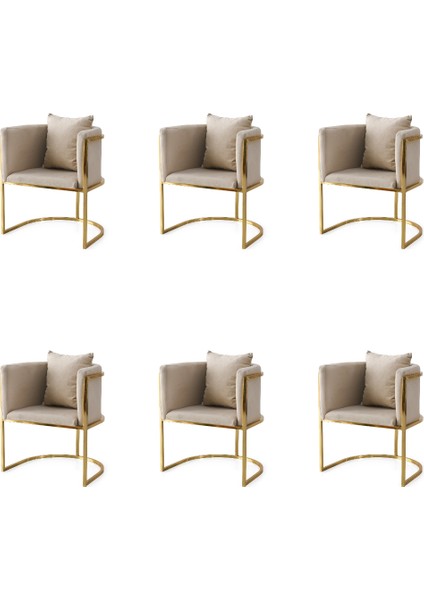 6 Adet Reyhan Gold Tekli Berjer Sandalye Babyface Kumaş