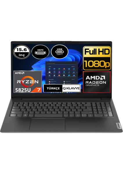 V15 G3 Aba 82TV009DTX-EP2 Ryzen 7 5825U 16 GB Ram 512 GB SSD Amd Radeon Graphics 15.6" Fhd Windows 11 Pro Taşınabilir Bilgisayar + Elektropasaj Çanta