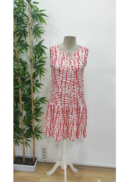 Kadın Kolsuz Halka Detay Yaka Bürümcük Kumaş Elbise (Renkli) fırsatları