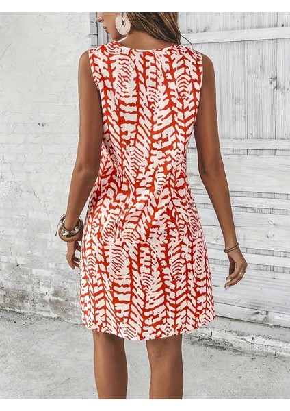 Kadın Kolsuz Halka Detay Yaka Bürümcük Kumaş Elbise (Renkli)