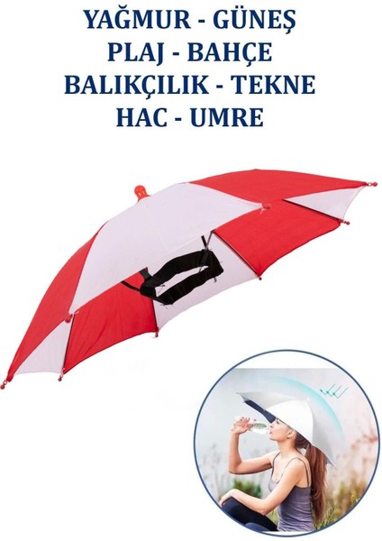 Kafaya Takılan Şapka Şemsiye Gölgelik Plaj Yazlık Kafa Şemsiyesi Kırmızı Beyaz fiyatları