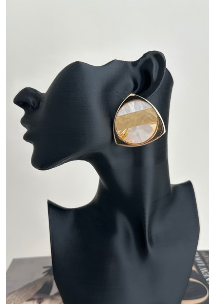 Geometrik Renkli Çizgi Detay Sedef Küpe (3cm)