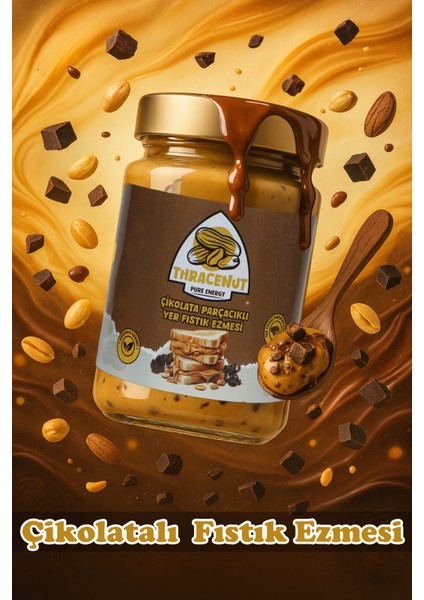 Çikolata Parçacıklı Yer Fıstık Ezmesi 300G (%80 Fıstık %20 Sütlü Çikolata Parçacıklı) – Doğal – Katkısız