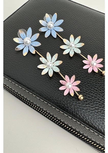Metal Renkli Inci Detay Rüzgar Çiçeği Sallantılı Küpe(9cm) modelleri
