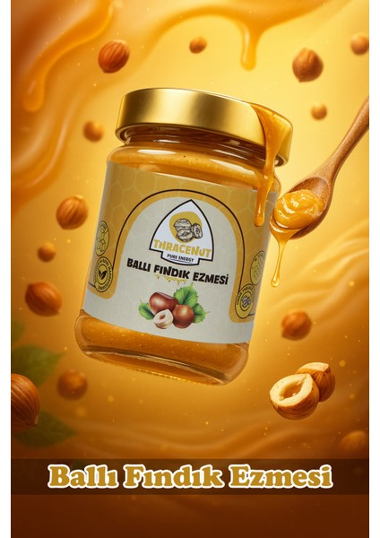 Ballı Fındık Ezmesi 300G – Şekersiz – Doğal – Katkısız – Fındık Parçacıklı (%90 Fındık %10 Bal)