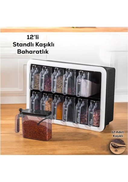12'li Standlı Kaşıklı Baharatlık Seti