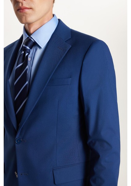 Erkek Slim Fit Mono Yaka Likralı Esnek Kumaş Indigo Takım Elbise modelleri