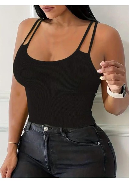 Rengastyle Kadın Çift Askılı Kaşkorse Kumaş Crop (Renkli)