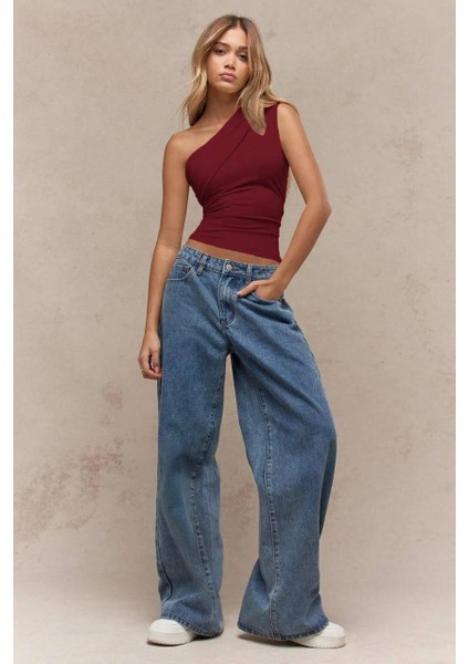 Kadın Tek Omuz Açık ve Yanı Büzgülü Crop-Bluz fiyatları