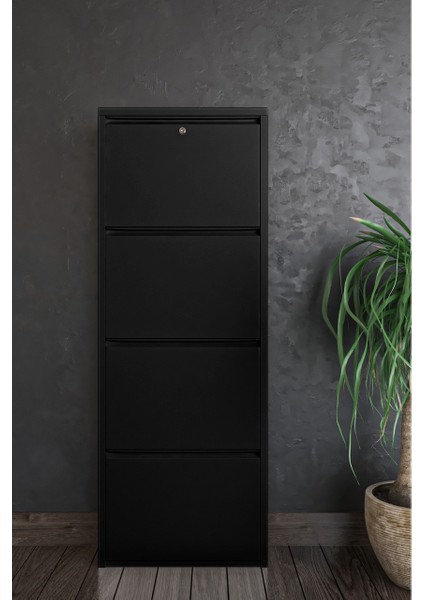 Kilitli 4'lü Metal Ayakkabılık Siyah modelleri