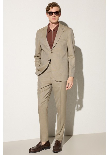 Erkek Regular Fit Vizon Esnek Likralı Kumaş Mono Yaka Torba Cepli Takım Elbise fiyatları