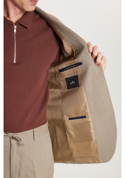 Erkek Regular Fit Vizon Esnek Likralı Kumaş Mono Yaka Torba Cepli Takım Elbise fırsatları