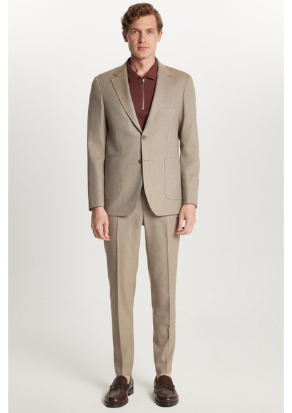 Erkek Regular Fit Vizon Esnek Likralı Kumaş Mono Yaka Torba Cepli Takım Elbise indirimleri