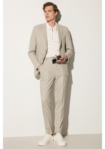 Erkek Regular Fit Bej Esnek Likralı Kumaş Mono Yaka Torba Cepli Takım Elbise fiyatları