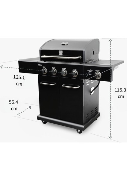 Gazlı Barbekü 4 Ocaklı Siyah - Metal fiyatları