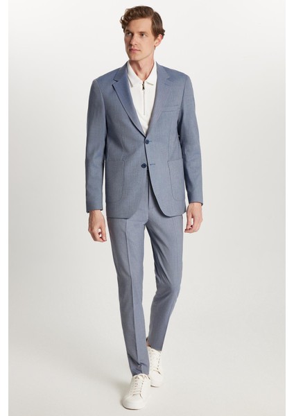 Erkek Regular Fit Esnek Likralı Kumaş Mono Yaka Torba Cepli Takım Elbise