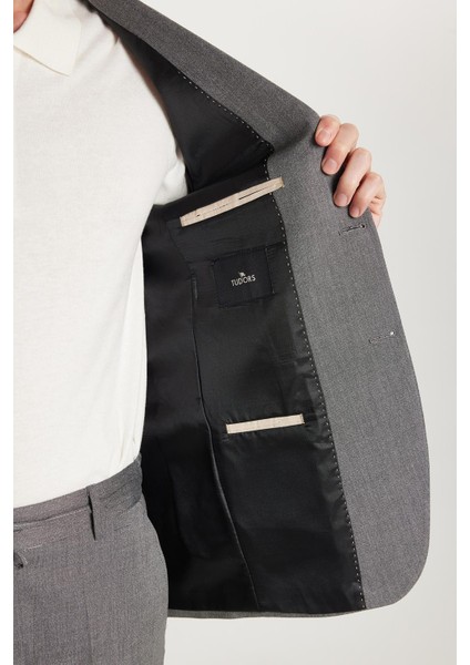 Erkek Regular Fit Esnek Likralı Kumaş Mono Yaka Torba Cepli Takım Elbise fırsatları