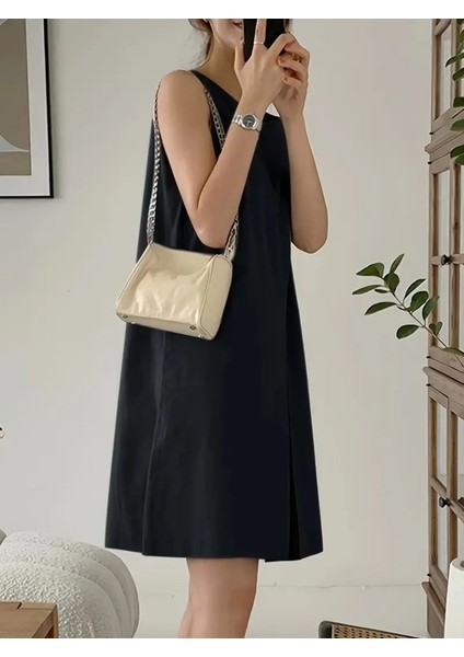 Rengastyle Kadın Sıfır Kol Askılı A Kesim Ithal Krep Elbise