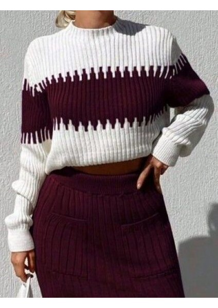 Rengastyle Cep Detay Etek Kazak Triko Ikili Takım (Renkli)