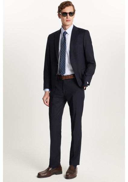 Erkek Slim Fit Mono Yaka Likralı Esnek Kumaş Lacivert Takım Elbise modelleri