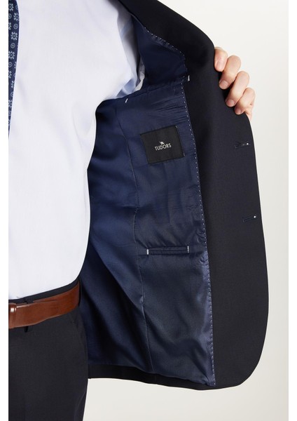 Erkek Slim Fit Mono Yaka Likralı Esnek Kumaş Lacivert Takım Elbise fırsatları