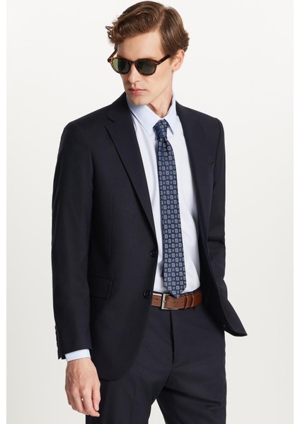 Erkek Slim Fit Mono Yaka Likralı Esnek Kumaş Lacivert Takım Elbise indirimleri