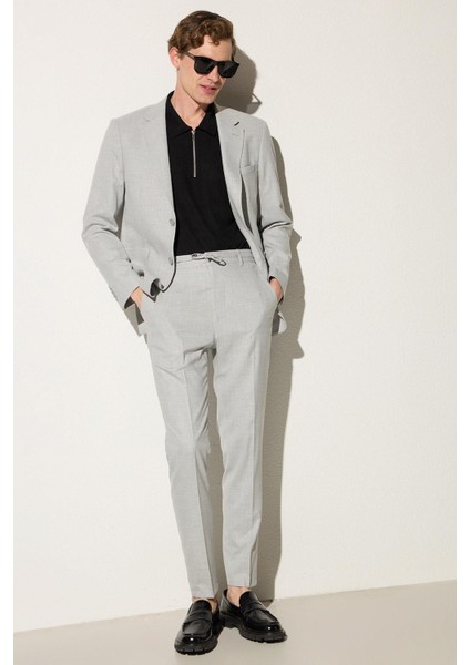 Erkek Regular Fit Gri Esnek Likralı Kumaş Mono Yaka Torba Cepli Takım Elbise fiyatları