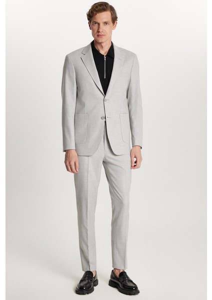 Erkek Regular Fit Gri Esnek Likralı Kumaş Mono Yaka Torba Cepli Takım Elbise indirimleri