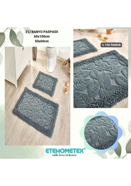 Pamuk 2'li Banyo Paspası Yaprak Desen