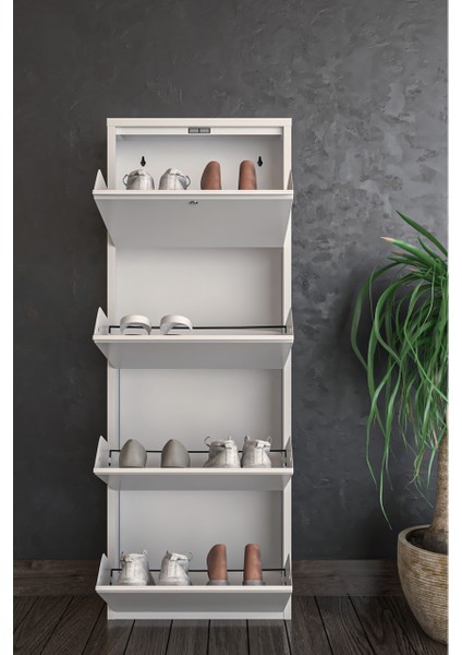 Kilitli 4'lü Metal Ayakkabılık Beyaz modelleri