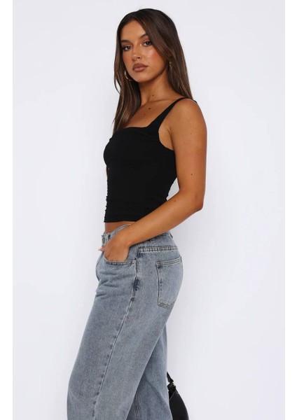 Kadın Kare Yaka Önü Büzgülü Crop Bluz fiyatları