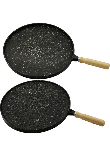 Çift Taraflı Döküm Granit Bazlama - Gözleme Tavası 36CM (5047)