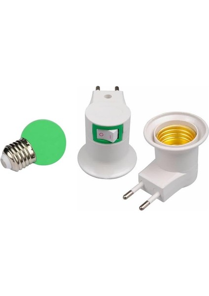 Duy Fişli Gece Lambası Ampüllü Yeşil LED 1W E27 Duy