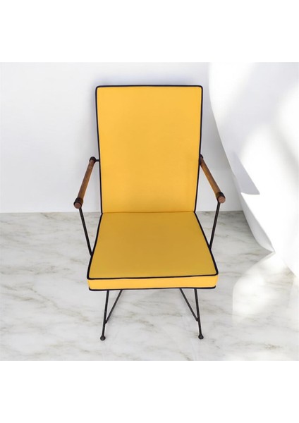 Sarı Renkli Lacivert Biyeli Sırtlı Sandalye Minderi 5 cm