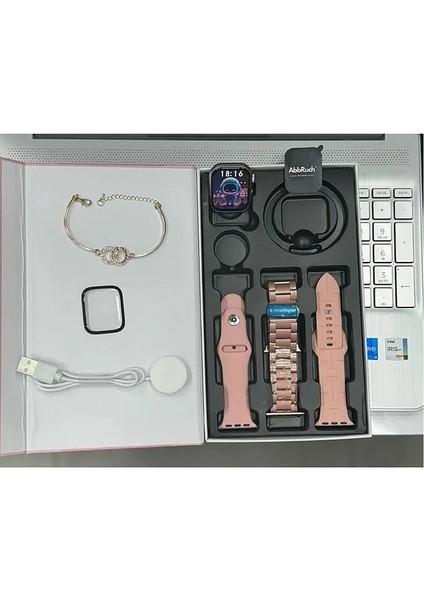 Hk9 Mini 41MM Rose Renk 3 Kordonlu Akıllı Saat modelleri