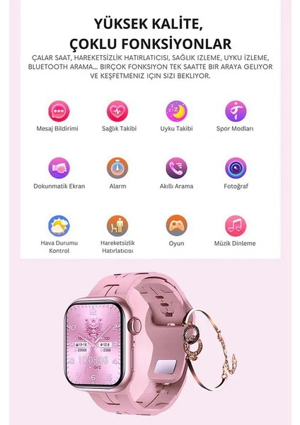 Hk9 Mini 41MM Rose Renk 3 Kordonlu Akıllı Saat indirimleri