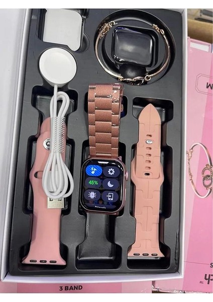 Hk9 Mini 41MM Rose Renk 3 Kordonlu Akıllı Saat