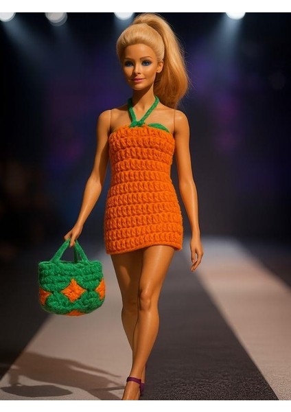 Barbie Bebek Için El Örgüsü Elbise ve Çanta Ikili Takım fırsatları