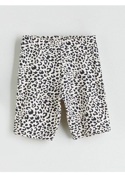 Yeni Sezon Beli Lastikli Leopar Desenli Kiz Cocuk Kisa Tayt - S5GA56Z4