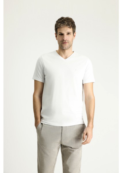 V Yaka Slim Fit Dar Kesim Süprem Pamuklu Tişört modelleri